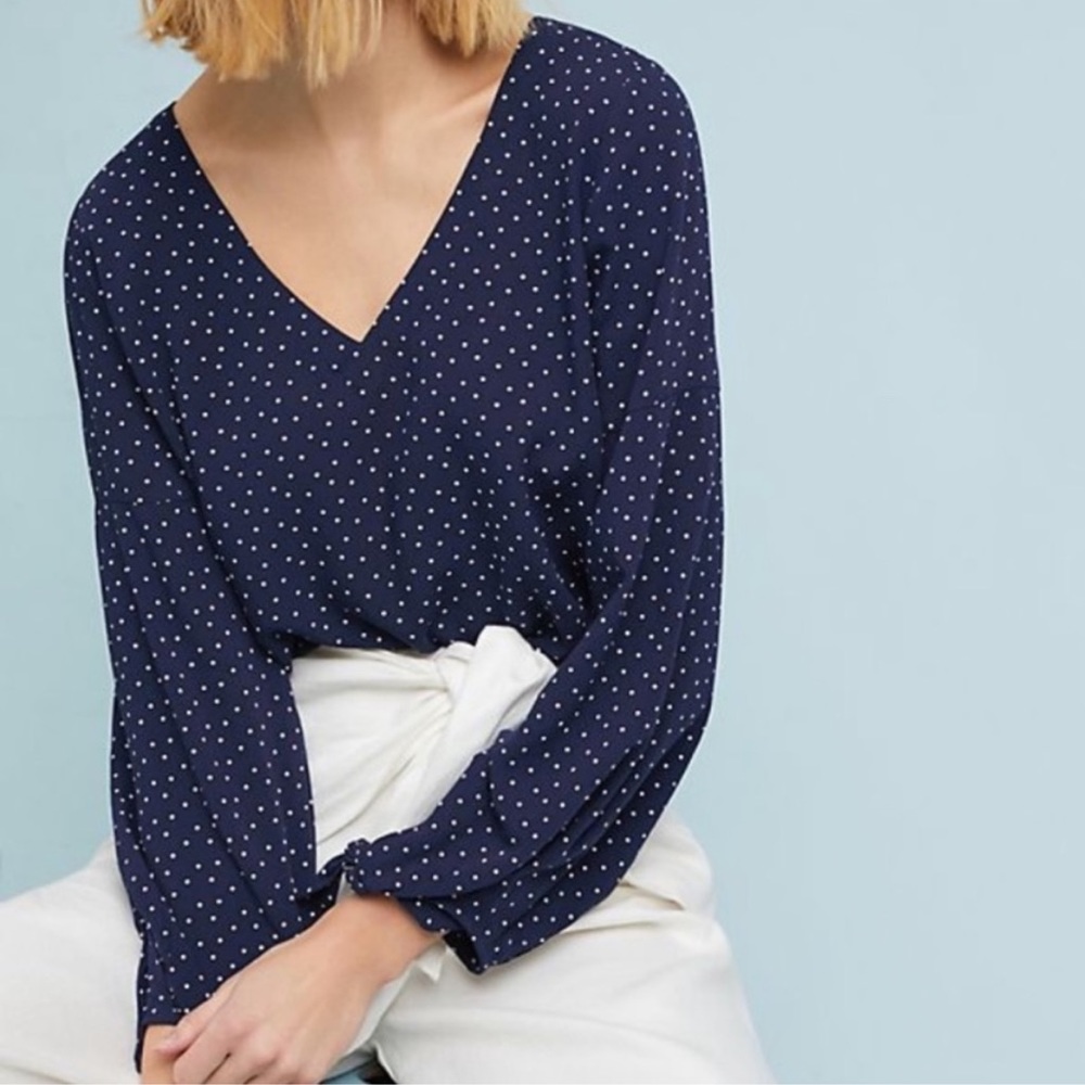 Anthropologie × Maeve "Pernille" Tie Sleeve polka dot top - SZ: XS